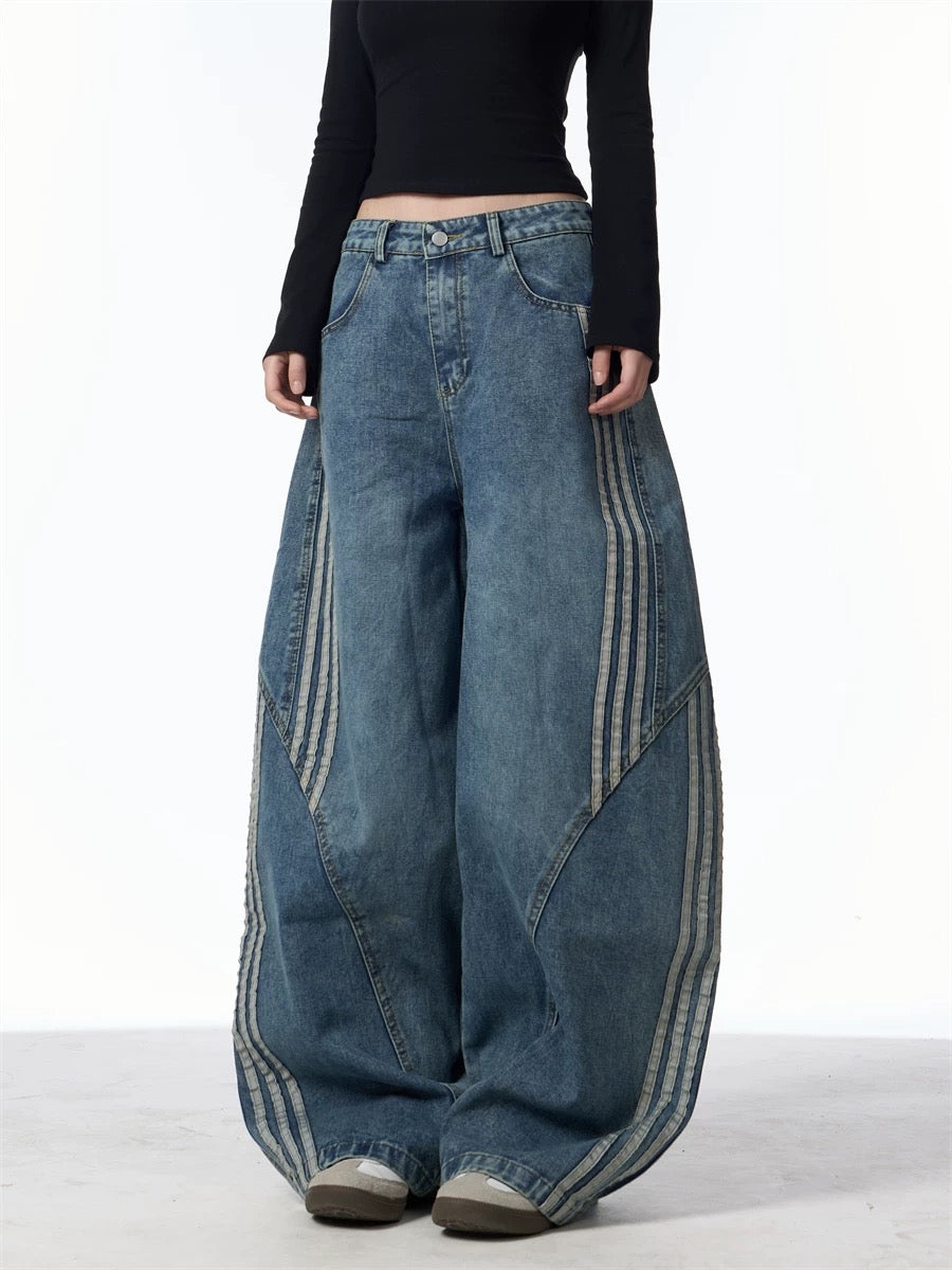 『※数量限定/残りわずか⚠️』【COVER:FIT】2color Wave Line Panel Wide Denim Pants mry001709