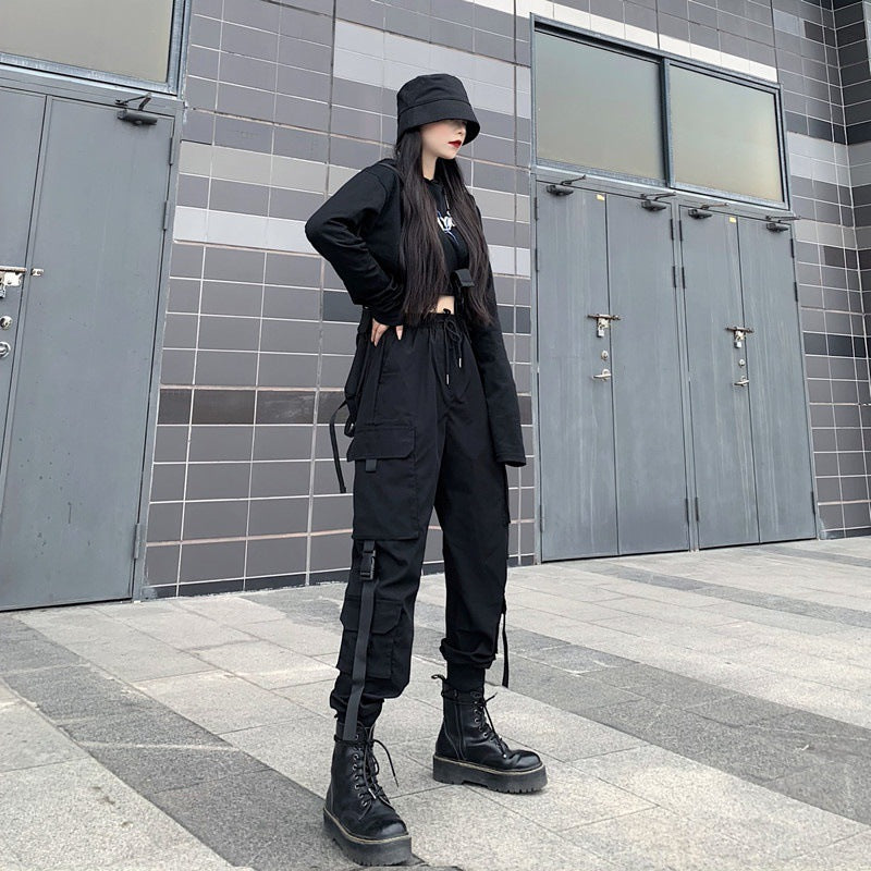 【送料無料】2023春新作 韓国ストリート ブラックパンツ mry000601