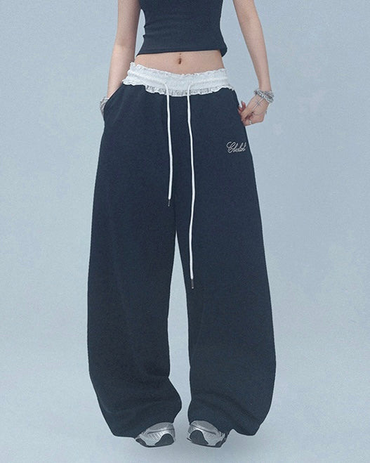 【YURU:FIT】Lace Waist Wide-Leg Sweatpants mry001877