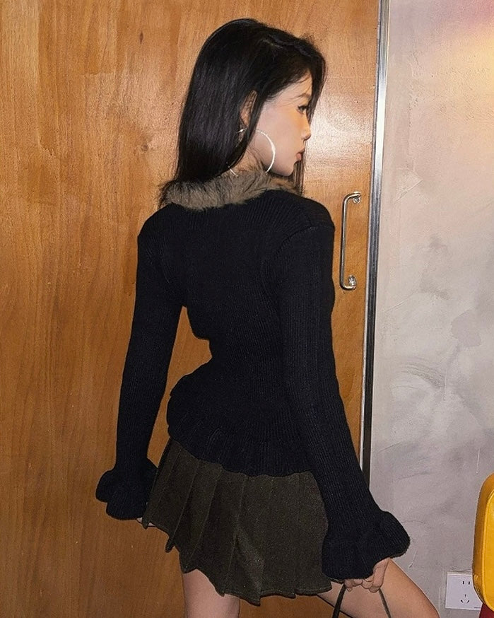 Faux Fur Toggle Knit Cardigan mry002093