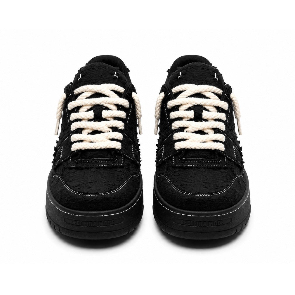 【再入荷】ダメージブラック厚底スニーカー(5.0cm UP)mry002415