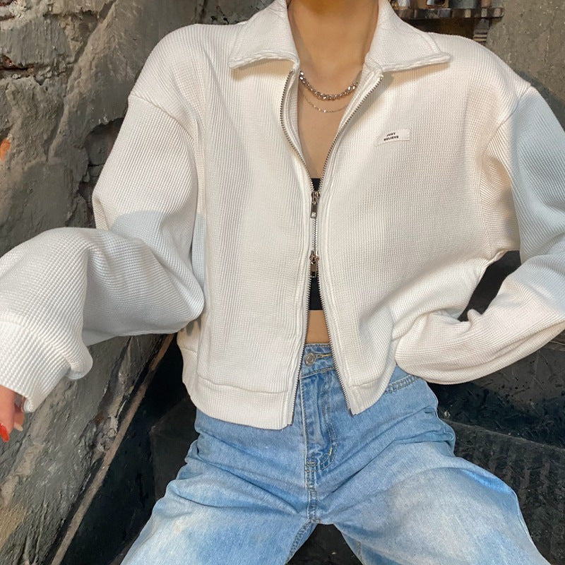 ジッパー ショート ワッフルカーディガン mry000066