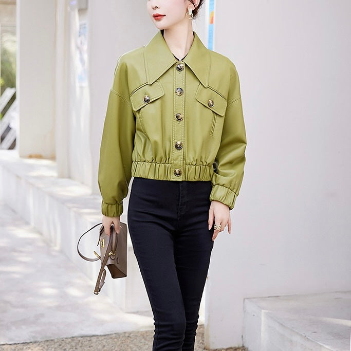 2カラー展開 アメリカン 韓国カジュアル 韓国デザイン ショート丈 レザージャケット mry001135