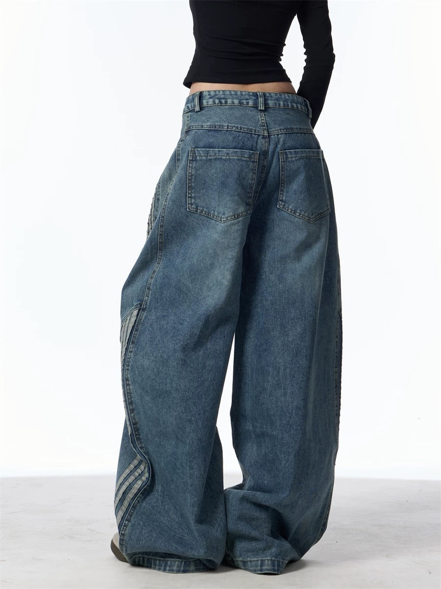 『※数量限定/残りわずか⚠️』【COVER:FIT】2color Wave Line Panel Wide Denim Pants mry001709