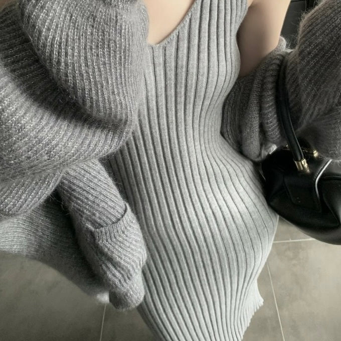 スリムニット カーディガン付き ワンピース mry000075