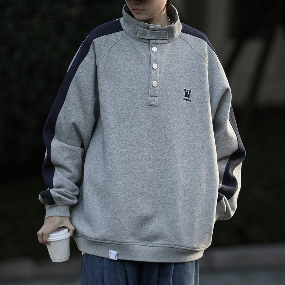 2カラー展開 韓国ストリート 韓国カジュアル オーバーサイズ ハーフジップ パーカー mry001322