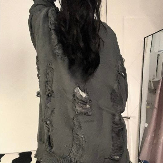 韓国カジュアル 韓国デザイン 韓国ストリート 切りっぱなし ダメージニット mry001079