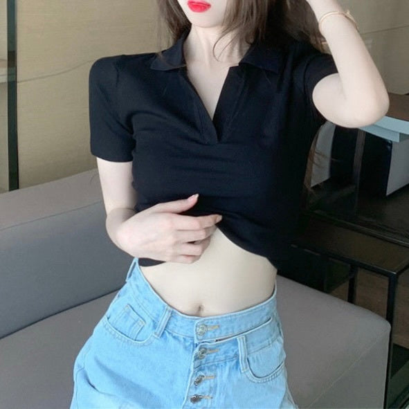 ポロカラースリム半袖Tシャツ 夏 mry000003