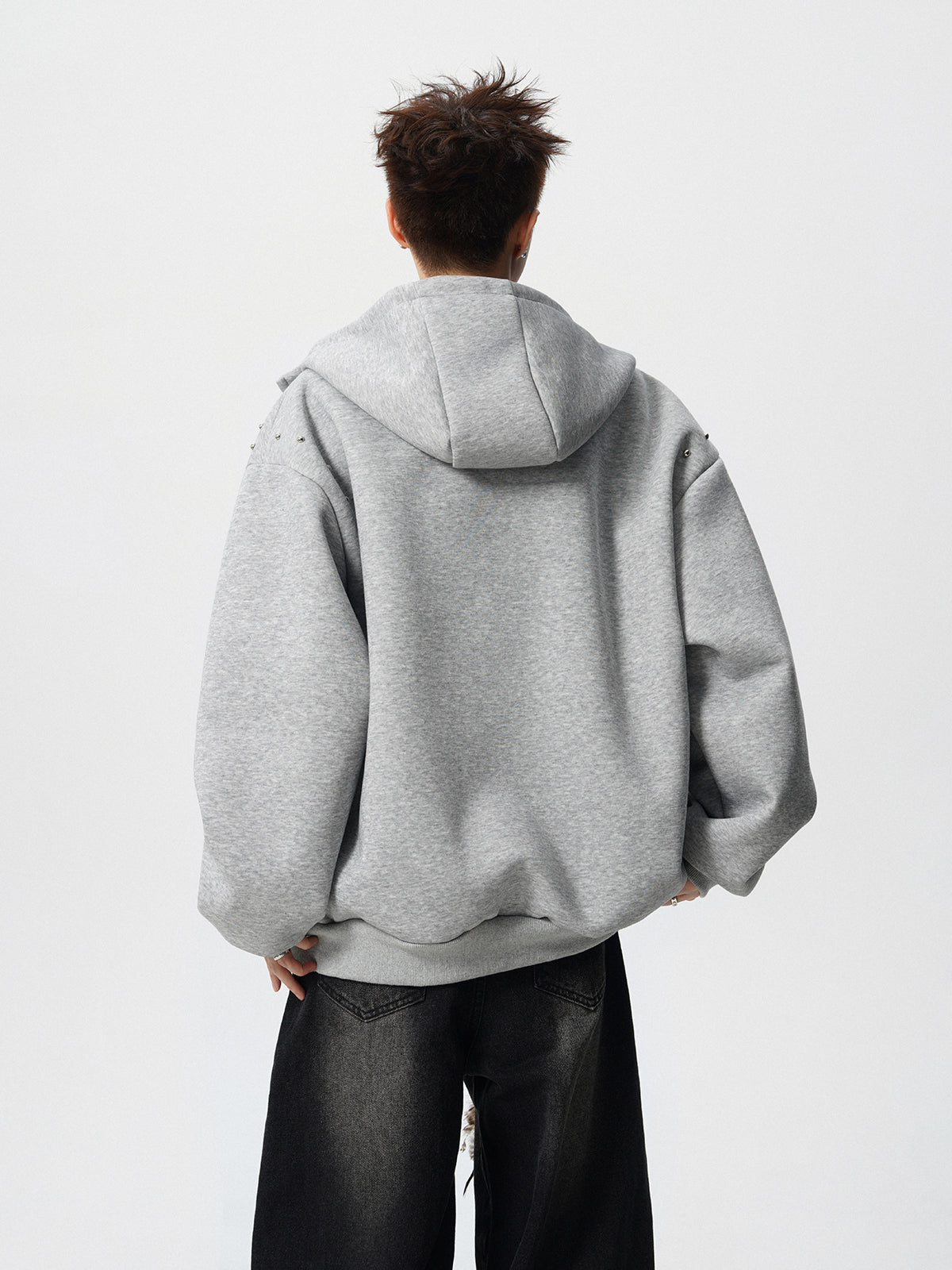 【評価★4.8以上/3color】Studded Oversized Zip Hoodie mry001897