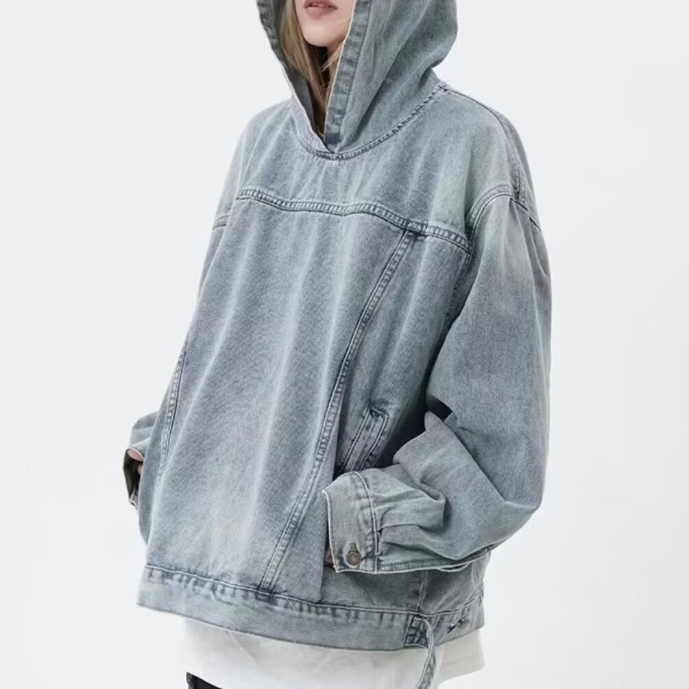 2カラー展開 韓国カジュアル 韓国ストリート デニム ルーズフットパーカー mry001046
