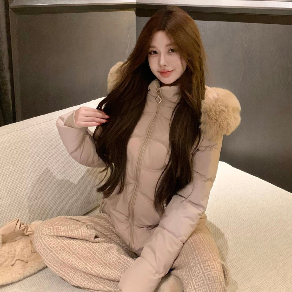 【Chéri】2カラー展開 ファー付きダウンジャケット mry001475