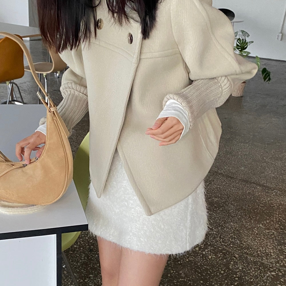 【Plaisir】2カラー展開 アシンメトリー ショートコート mry001496