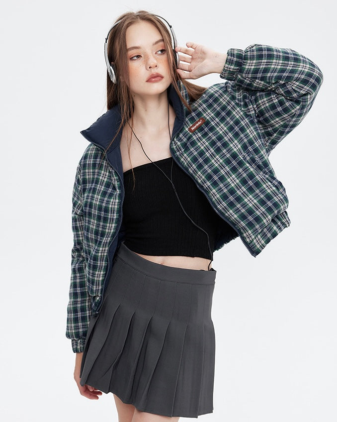 【2color】Reversible Checkered Short Down Jacket mry001802