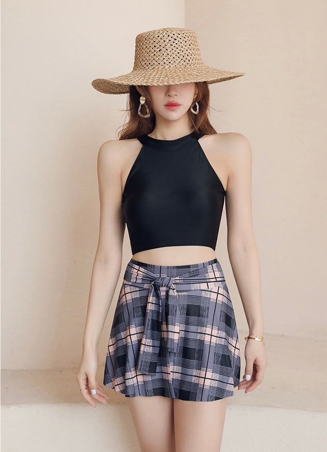 【2color】High-Waist Plaid Bikini Set mry001777