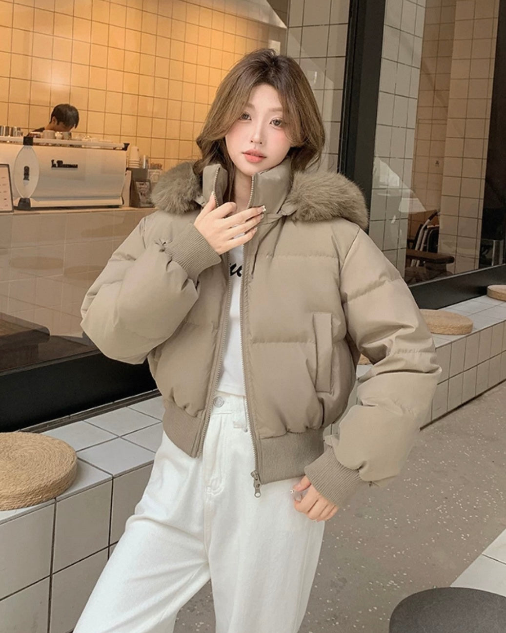 【爆安】Short Puffer Food Fur Jacket mry001966