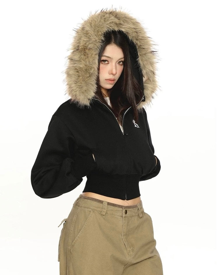 Fur Trim Cropped Jacket mry002069