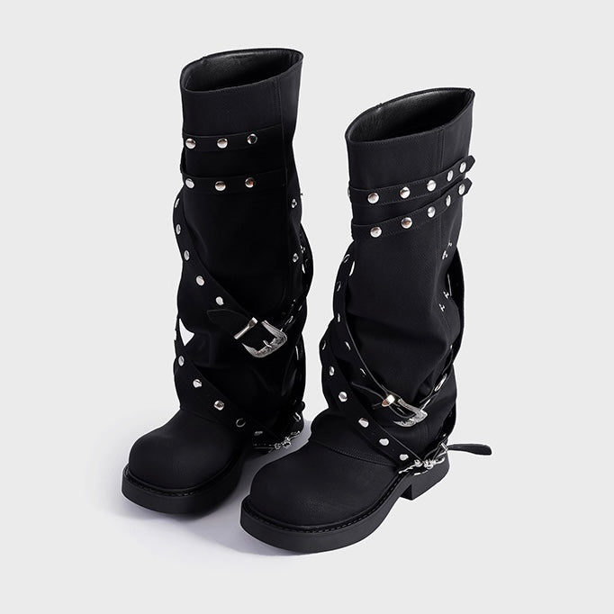 Punk Strap Studded Long Boots mry001975