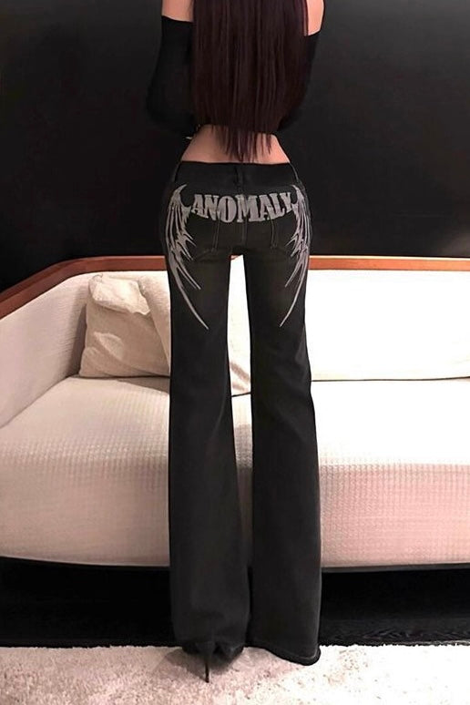 Low Rise Graphic Flare Jeans mry002275