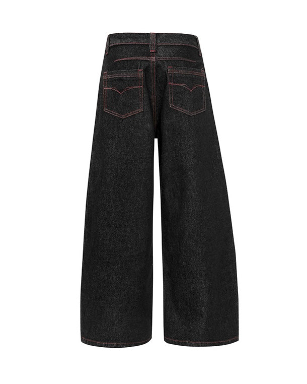 【COVER:FIT】 Button-Fly Baggy Black Jeans mry001864