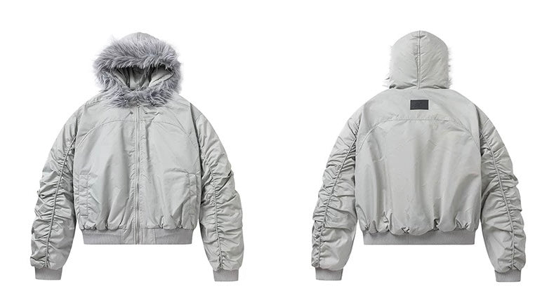 【高品質】Fur Hooded Bomber Jacket mry001984