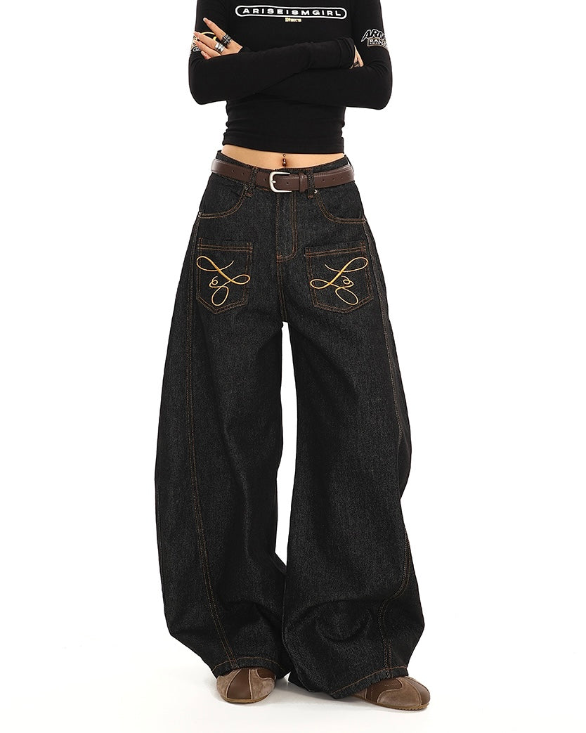 【COVER:FIT】 Embroidered Wide-Leg Denim Pants mry001862