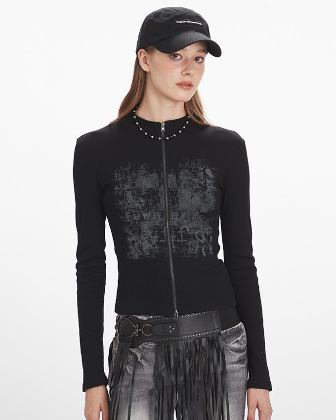 Graphic Zip-Up Top mry001839