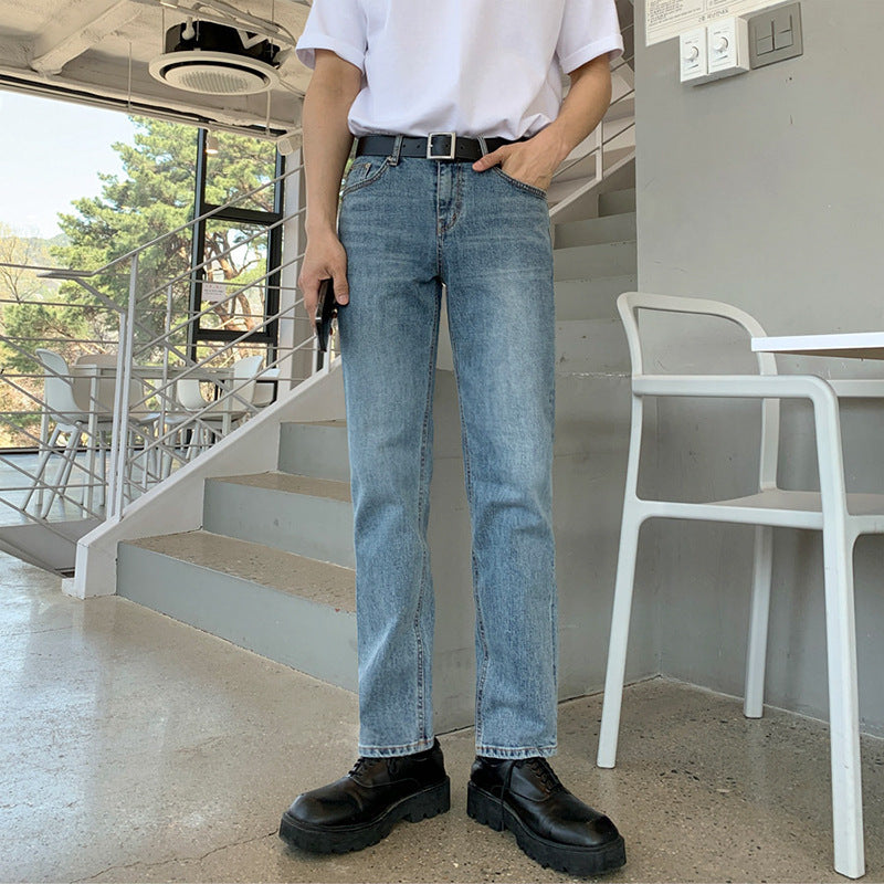 【送料無料】2023SS メンズ ストレート タイト ウォッシュド デニム パンツ 韓国カジュアル mry000890