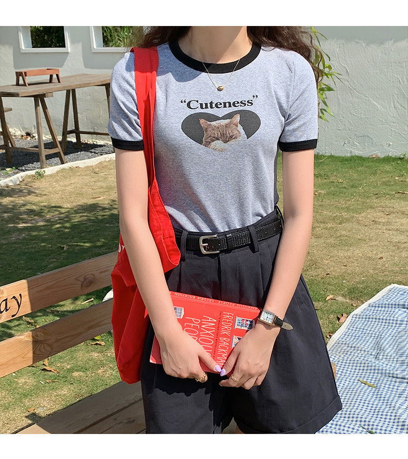 キャットプリント 半袖 Tシャツ mry000014