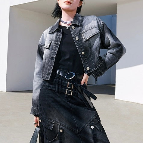 アメリカン 韓国トレンド 韓国ストリート ブラックモード デニムジャッケット mry001047