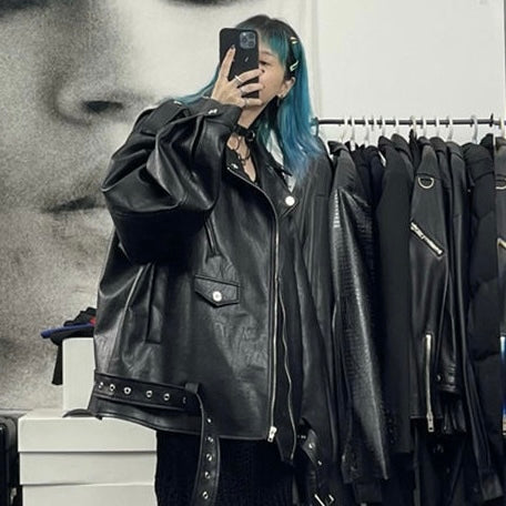 【Taéf】オーバーサイズ ライダースジャケット mry001508