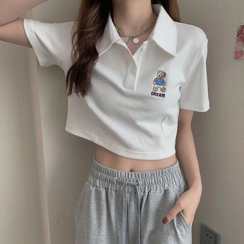 ショート丈 クマちゃん ワンポイント シャツ オールマッチ mry000661