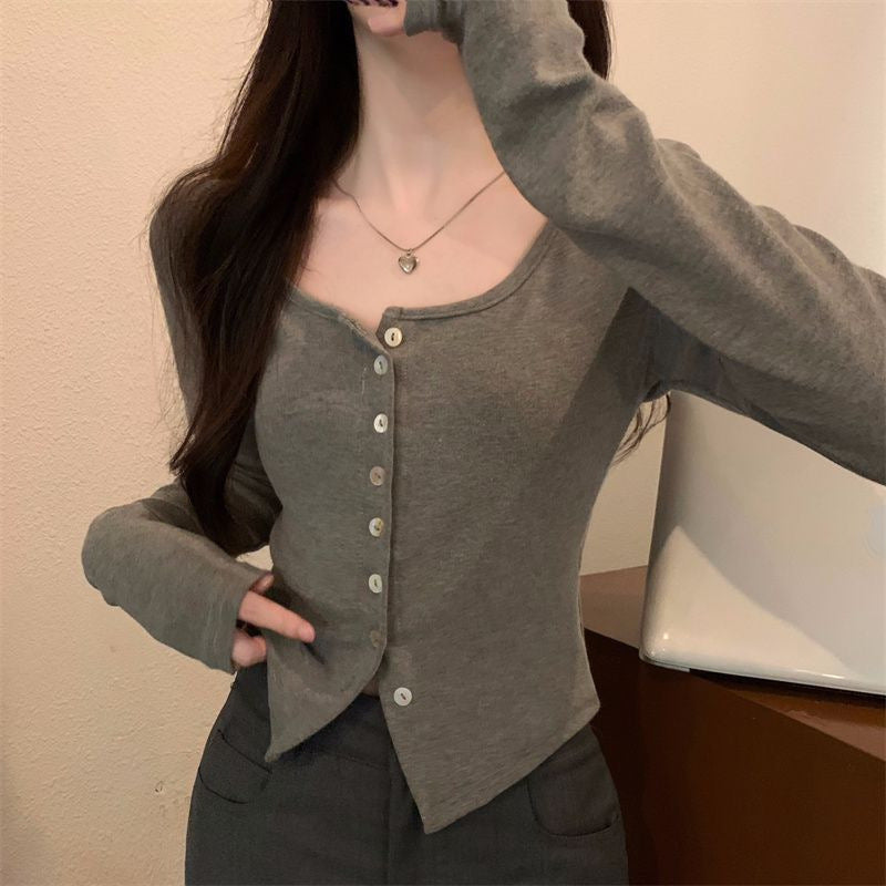 韓国カジュアル 韓国デザイン フィット リブニットカーディガン mry001115