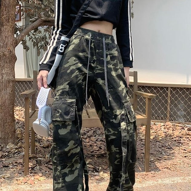 迷彩 ハイウエスト ルーズ ストレートパンツ mry000065