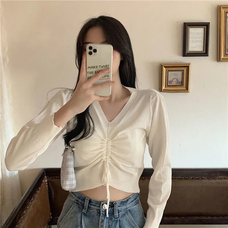 フロント縛り ランタン袖 クロップド丈 Tシャツ mry000213