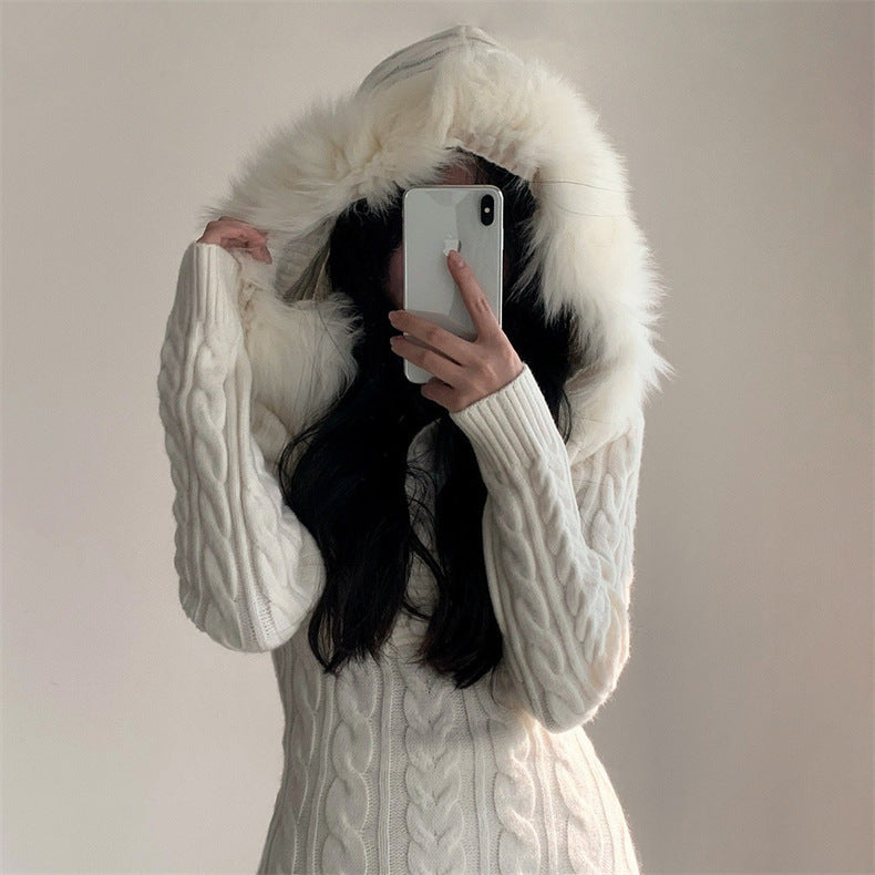 【Chéri】2カラー展開 ファー付きニットワンピース mry001479