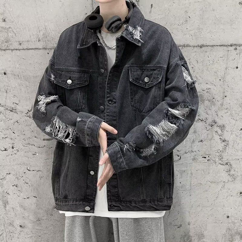 2カラー展開 韓国ストリート 韓国カジュアル ダメージ加工 ヴィンテージ デニム生地 ジャケット mry001251