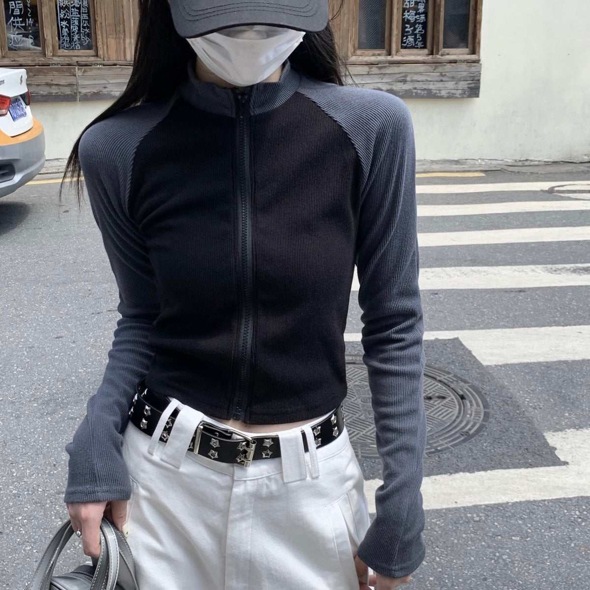 2カラー展開 韓国デザイン 韓国ストリート 韓国カジュアル スポーティ ジップアップトップス mry001194