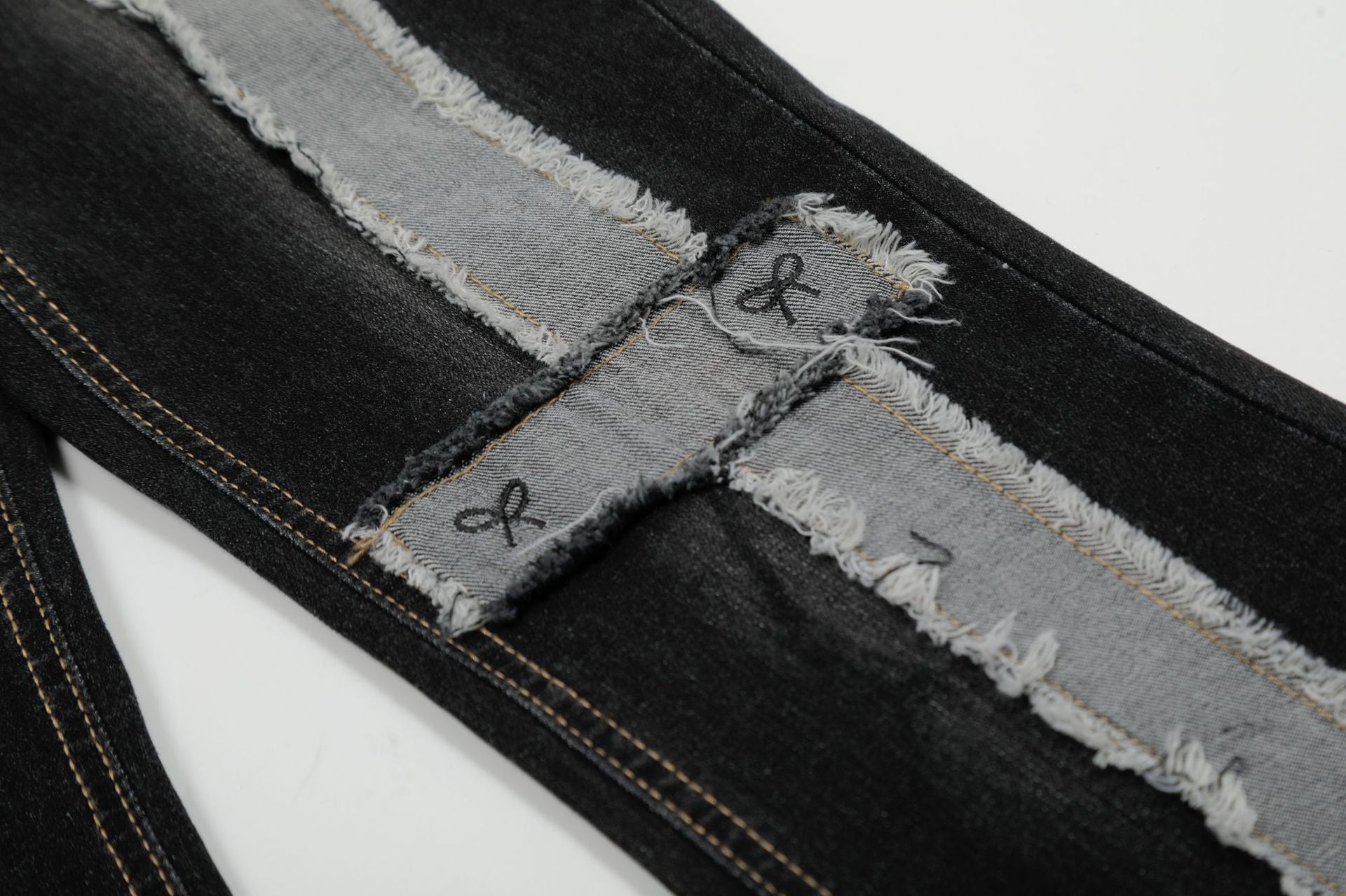 Ribbon Strap Panel Flare Denim Pants mry001667