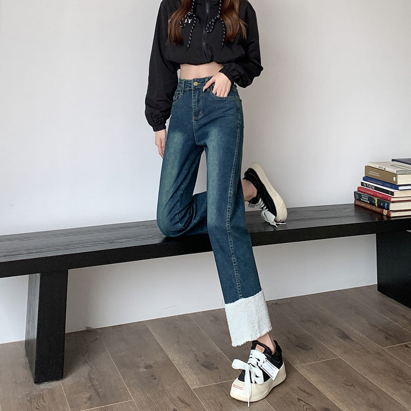 【送料無料】裾デザイン デニム 韓国カジュアル 韓国ガーリー 着回し パンツ シンプル ボトムス mry000557