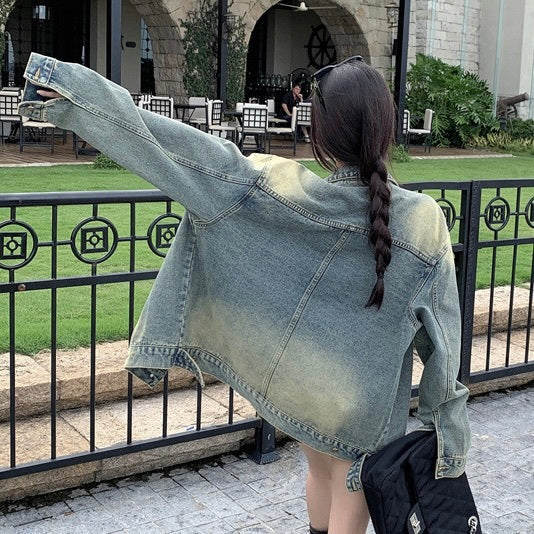 韓国デザイン 韓国ストリート 韓国カジュアル デニム生地 ヴィンテージ ジャケット mry001241