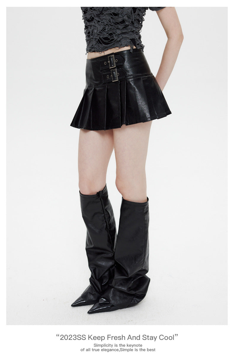 【2color】Buckle Pleats Mini Skirt mry001693