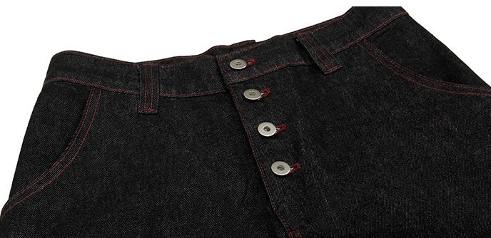 【COVER:FIT】 Button-Fly Baggy Black Jeans mry001864