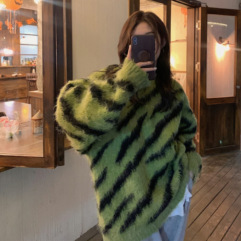 ソフトモヘア ゼブラ柄 セーター mry000455