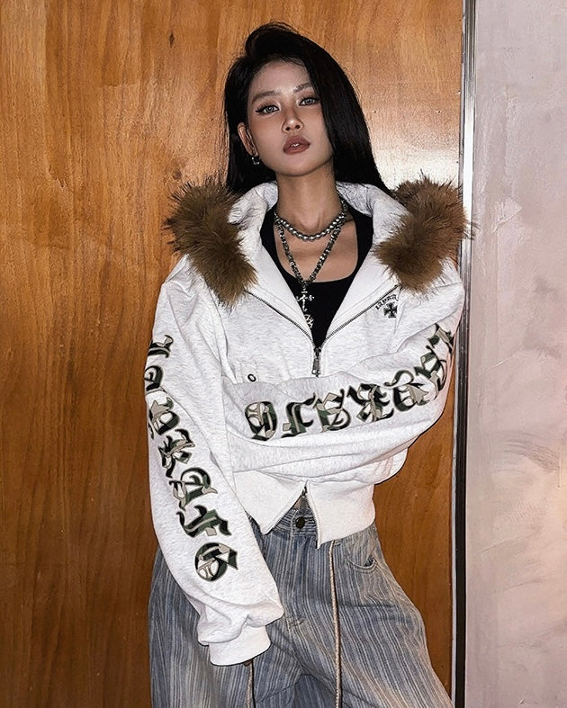 Fur Hooded Zip-Up Jacket mry002019