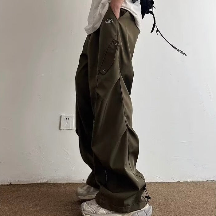 2カラー展開 アメリカン 韓国ストリート 韓国カジュアル レトロ ワイドシルエット カーゴパンツ mry001338
