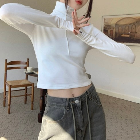 ハイネック ショート丈Tシャツ mry000478