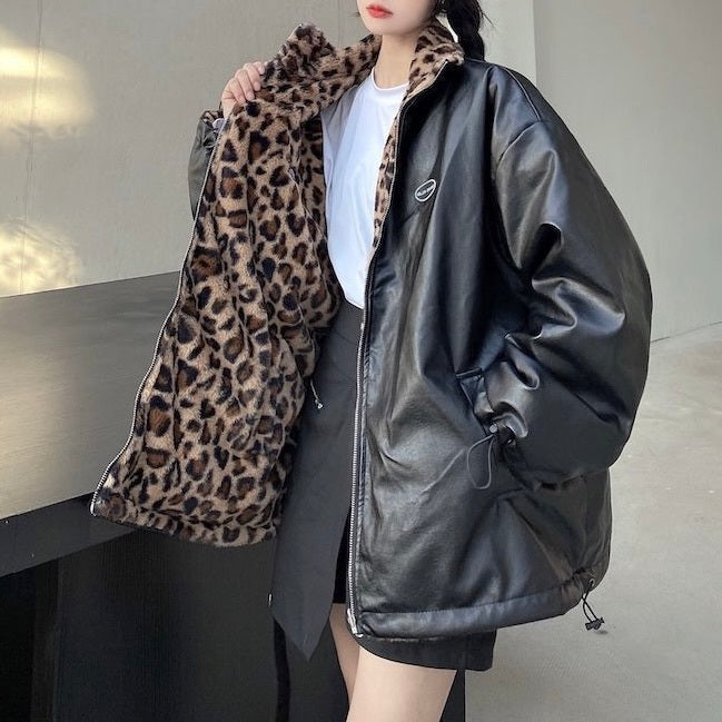 2カラー ヒョウ柄 リバーシブルジャケット mry000437