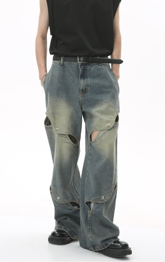 Cutout Chaos Wide-Leg Denim Pants mry001672