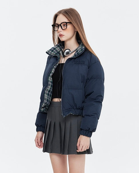 【2color】Reversible Checkered Short Down Jacket mry001802