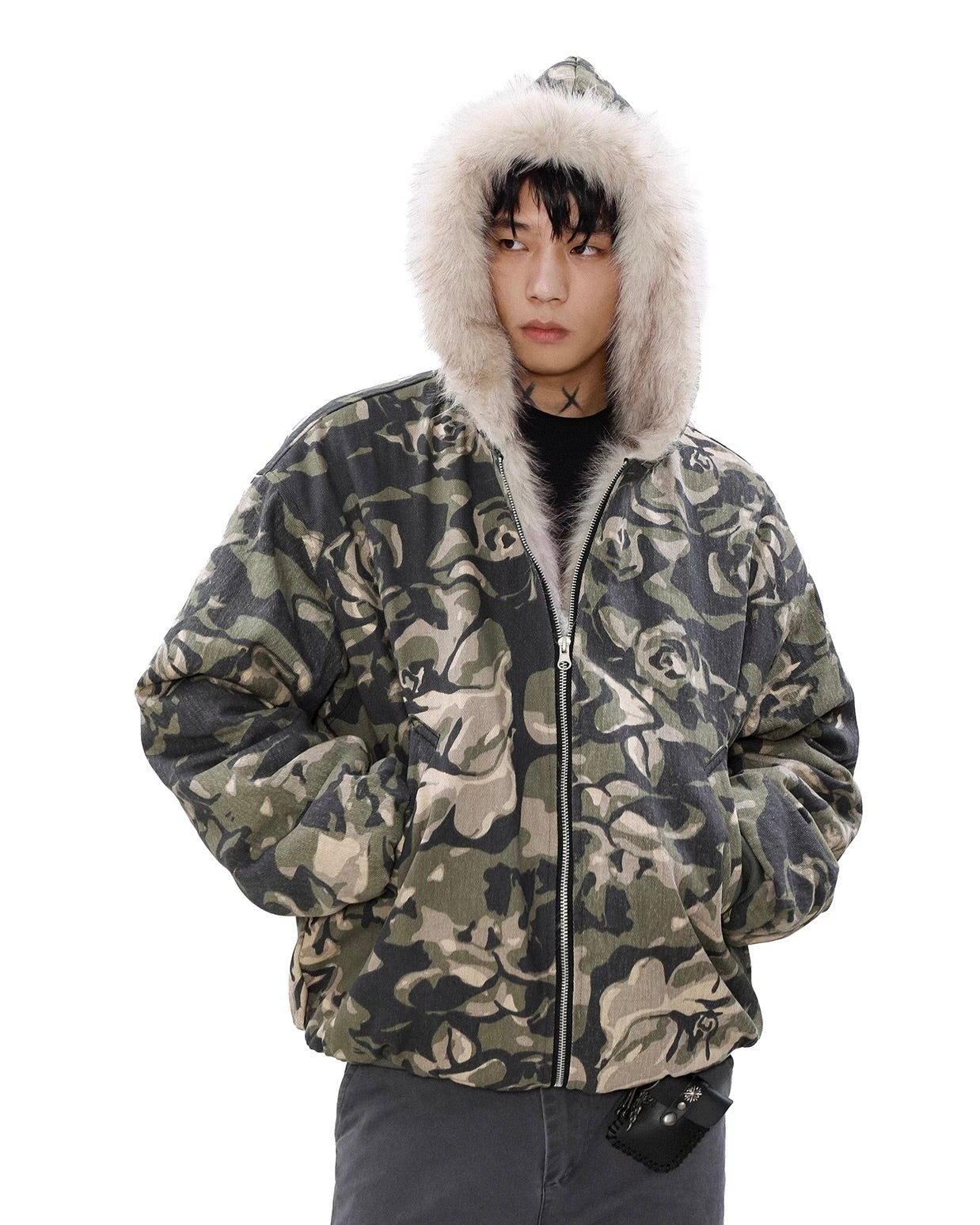 『評価★4.8以上/トレンド大人気アウター』Camo Fur-Lined Hooded Jacket mry001848